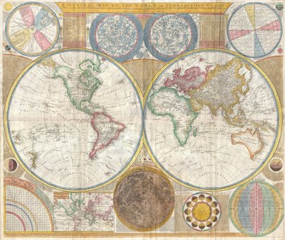 Map of the World in Hemispheres by Samuel Dunn
